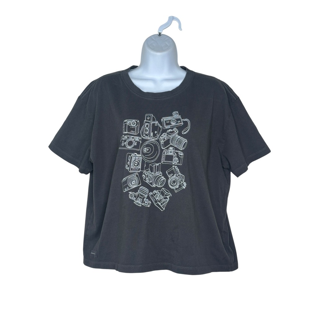 Life is Good Crusher Tee Large Gray Classic Cameras Graphic Boxy Relaxed T-Shirt
